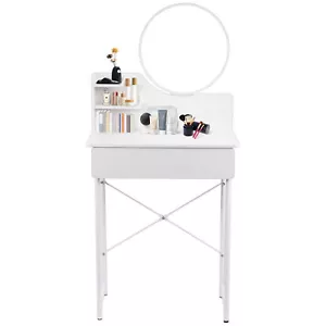 Vanity Table Makeup Dressing Desk With Mirror Drawers Storage Cosmetics Jewely - Picture 1 of 9