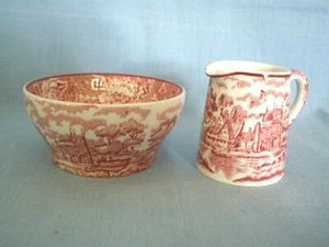VTG ENOCH WOODS ENGLISH SCENERY WOODS WARE~PINK RED SUGAR BOWL& CREAMER~SMALL - Picture 1 of 8