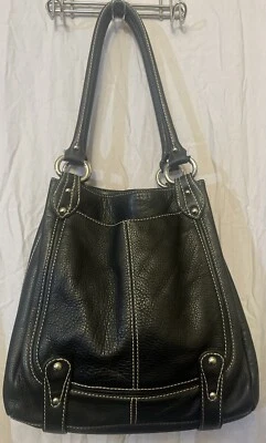 Sophia Caperelli Cuero Cubo Cartera Bolso de Mano Costura Negro Plata Hardwa Foto 1 de 4