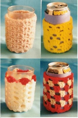 Crocheted  Soda Can Glass Tumbler Cozies - 4 Designs Pattern Instructions Only - Image 1 of 4