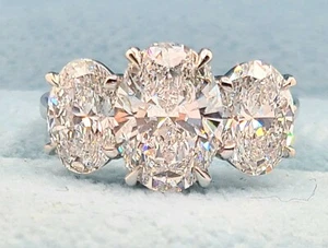 5.00 CT E VS1 Lab Grown Oval Cut Diamond Three Stone Engagement Ring IGI 14k - Picture 1 of 5
