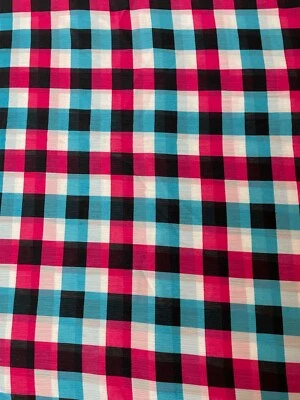 Fabric Lot 4 Yards 27 Inches 56 W Apparel Check Plaid Pink Aqua Black White - Image 1 of 4