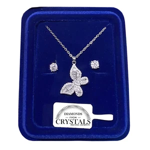 Collana Farfalla con Orecchini pl. oro Bianco 18k con Cristalli Zirconi T/09 - Foto 1 di 6