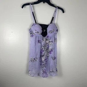 Apt 9 Babydoll Schlupfkleid Dessous Negligee klein lila Blumen Netz gepolstert - Bild 1 von 7