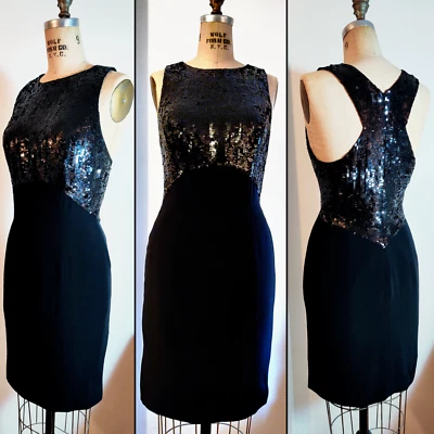 Vestido recto vintage OLEG CASSINI Holt Renfrew lentejuelas espalda cruzada LBD pequeño 6 usado en excelente estado Foto 1 de 4