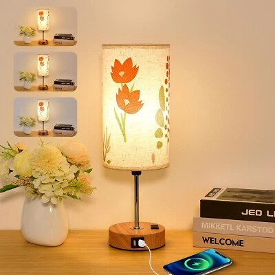 Flower Touch Table Lamp,3-Way Dimmable Bedside Lamps with USB Port and Outlet,Cu - Image 1 of 4