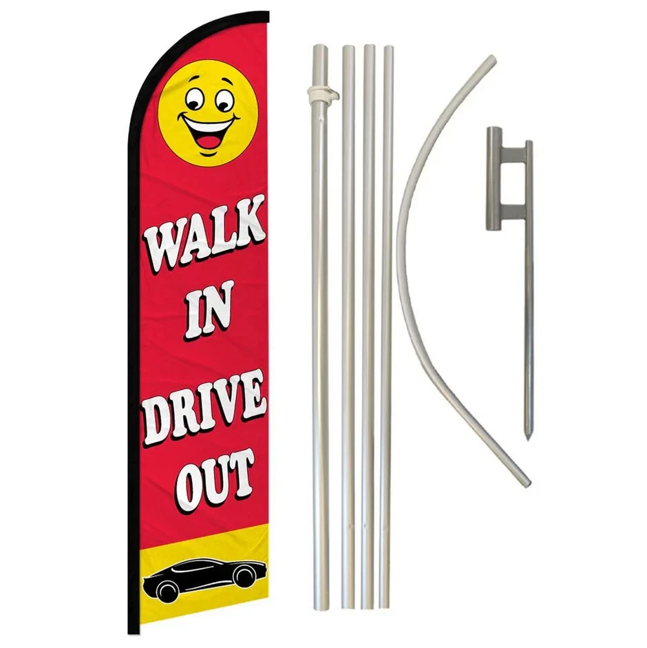 Walk In Drive Out Windless Full Curve Advertising Banner Flag & Pole Kit (Red) - Image 1 of 4