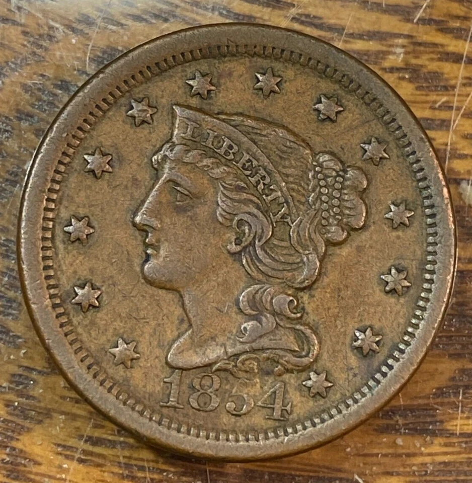 1854 Large Cent Super Original Light Brown AU CHRC - Image 1 of 2