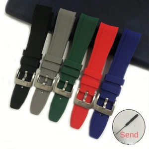 Premium Silicone Waterproof Watch Band Curved End Rubber Strap 19/20/21/22/24mm - Picture 1 of 15