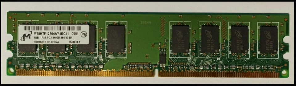 1GB Micron DDR2-800 RAM PC2-6400U CL6 1Rx8 MT8HTF12864AY-800E1 HP 404574-888 - Imagen 1 de 1