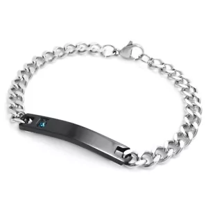 Personalisiertes Armband Edelstahl 8,5 Zoll blau CZ schwarz - kostenlose Gravur - Bild 1 von 2