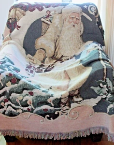 Christmas Santa Claus Afghan Throw Tapestry Blanket 52 x 70 - Picture 1 of 7