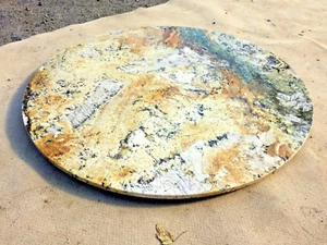 runde Naturstein Tischplatte gelb-grün Bistroplatte Granitplatte Marmor Stein - Bild 1 von 12