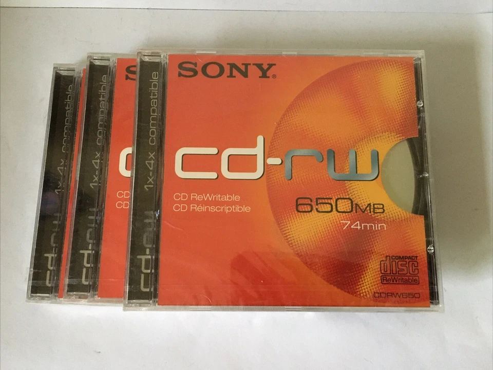 NEW BLANK 3x Pack Sony CD-RW650 Multi Speed, 1X-4X - 650MB Rewritable - Image 1 of 1