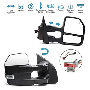 Pair Tow Mirrors Power Heated Signal Fits 2017 2018 Ford F150 Pickup Chrome Cap - Foto 1 di 11