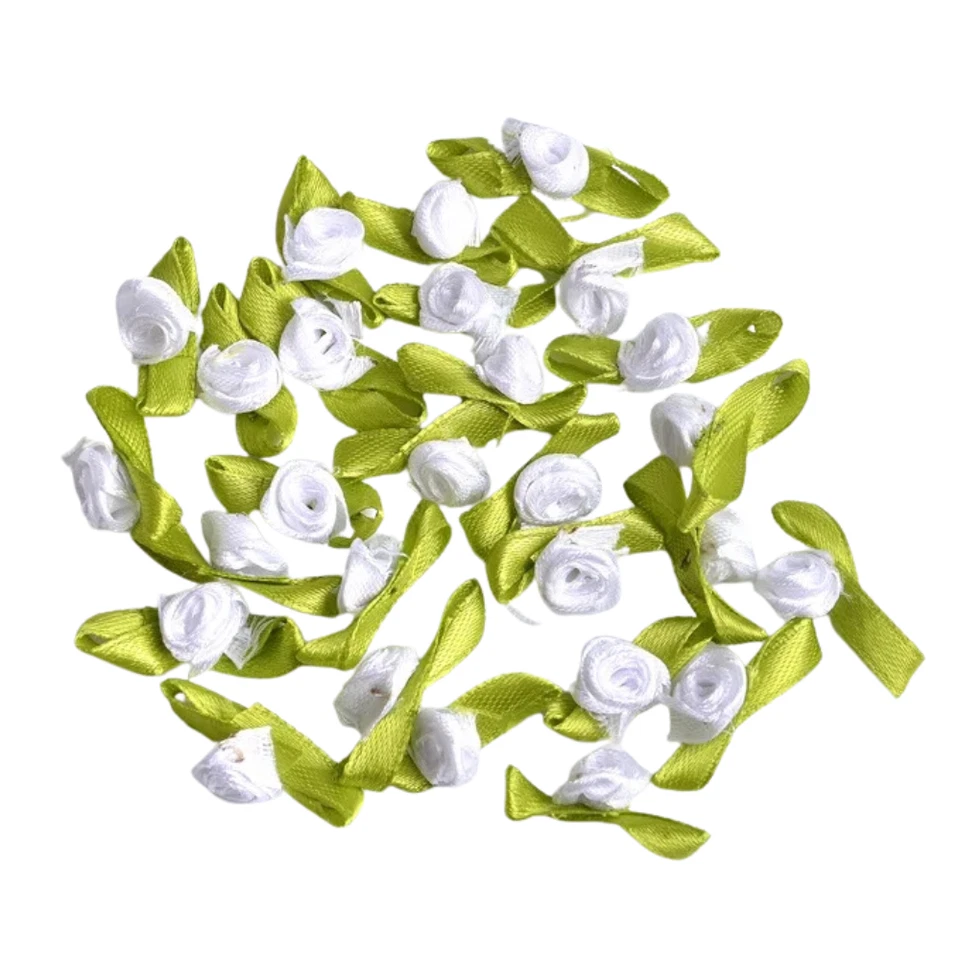 50 шт. Белые мини-розетки цветы лента цветы для рукоделия - Изображение 1 из 1