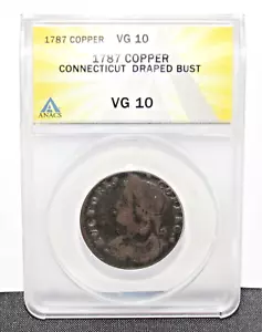 Busto drapeado de cobre colonial Connecticut 1787 izquierdo ANACS EN MUY BUENA CONDICIÓN 10 - Imagen 1 de 4