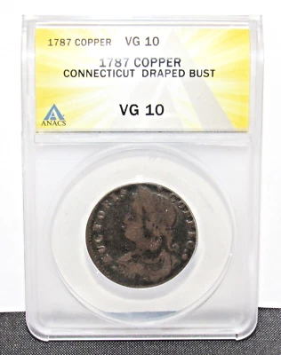1787 Connecticut Colonial Copper Draped Bust Left ANACS VG 10 - Image 1 of 4