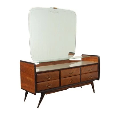 Commode Vintage Plaquée en Bois Exotique Verre Design Années 1950 Originale - Bild 1 von 4