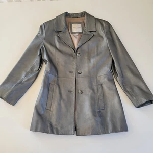 Vtg Andrew Marc New York Genuine Leather Silver Jacket Coat Womens Size 6 - Picture 1 of 11