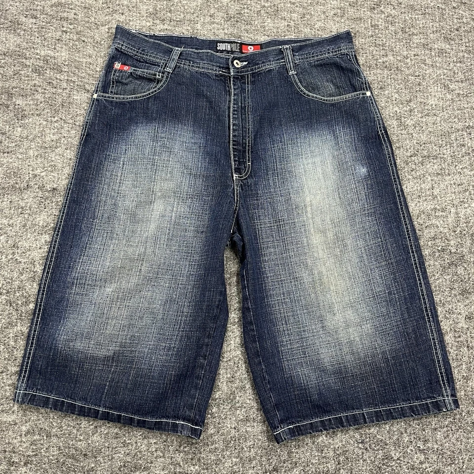 Pantalones Cortos Southpole Rojo Pestaña Para Hombres 40 Azul Denim Jeans Sueltos Hip Hop Rap Patinador Foto 1 de 4