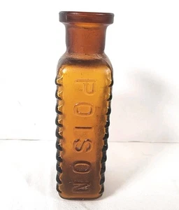 Vintage Embossed Poison Mini Bottle Ribbed Amber - Picture 1 of 7