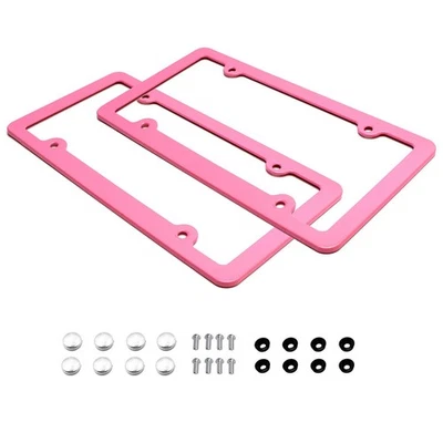 2pc Premium Pink Slim 2-Hole License Plate Frame with Screws/Fasteners and Caps - Image 1 of 4