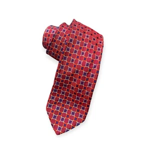 Holland & Sherry London Red Geo Print Hand Made Silk Men's Tie (61" L x 3.5" W) - Picture 1 of 5