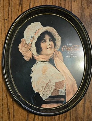 Vintage 1972 DRINK COCA-COLA Advertising Metal Oval Serving Tray 1914 BETTY GIRL - Image 1 of 4