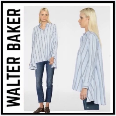 Blusa Walter Baker Myron Rayas Alta Baja Azul Rayas XS Nueva Sin Etiquetas Foto 1 de 4