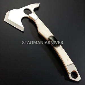 Hacha de batalla táctica Tomahawk hecha a mano con mango de hueso de acero J2 borde de corte barbudo - Imagen 1 de 3