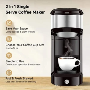 Single-Serve Coffee Maker – K-Cup & Ground Coffee, Built-in Tank, Compact Brewer - Picture 1 of 12