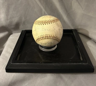 1974 Oakland A’s World Series Champions Team Signed Baseball And Display Case - Image 1 of 4