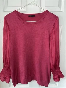 Adrianna Papell Bluse Oberteil Gr. Large Barbie Hot Pink Langarm - Bild 1 von 6