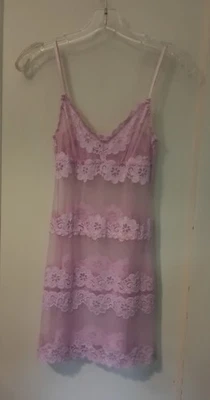 Y2K Rampage Babydoll Slip Dress Size M Pink Sheer Floral Lace Short Lingerie  - Image 1 of 4