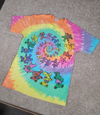 Vintage 90s Grateful Dead Shirt Large Dancing Bears Spiral USA Made Liquid Blue - Image 1 of 4