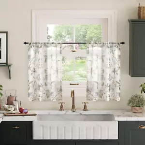 Floral Sheer Curtains for Windows, Short Semi Sheer Light Filtering Vintage Farm - Picture 1 of 8