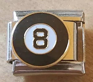 8 Billiard Pool Eight ball italian Charm 9mm Bracelet Link gift - Picture 1 of 2