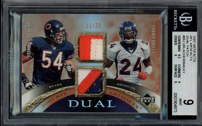 2007 UD Artifacts Brian Urlacher/Champ Bailey DUAL GAME WORN PATCH /25 BGS 9! - Imagem 1 de 2