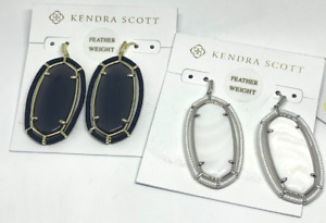NWT Kendra Scott Threaded Elle Gold Silver Earrings Black Agate Mother of Pearl