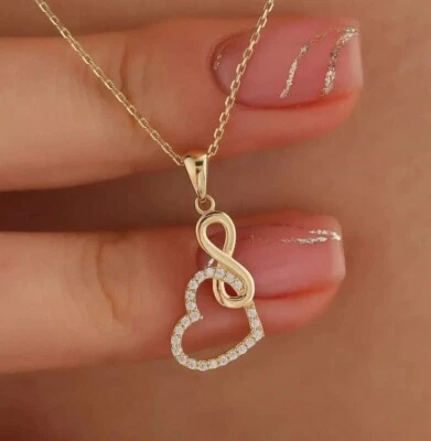 Round Cut Simulated Diamond Pretty Infinity Heart Pendant 14k Yellow Gold Plated - Image 1 of 4