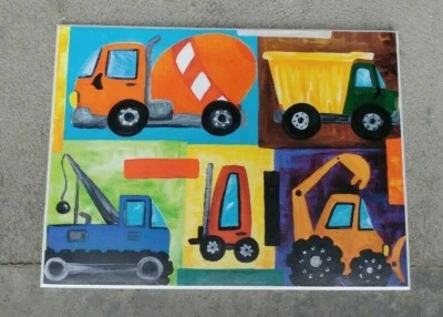 Construcción Vehículos Camiones Arte Cuadro Colgante Pared Habitación Infantil Estupa Foto 1 de 4