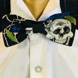 Day of the Dead Skulls Roses Bow Tie Hair Bow Prom Bowtie Dickie Feeanddave - Picture 1 of 3