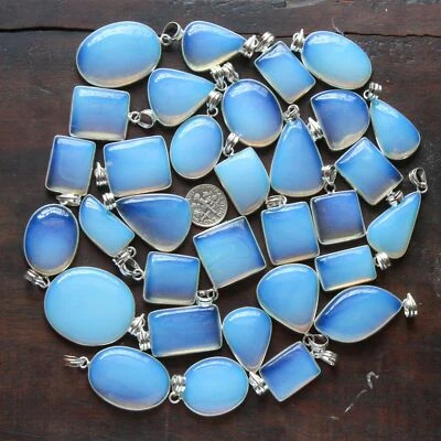 Lote de colgantes bisel al por mayor enchapados en plata de ley 925 piedras preciosas opalita lechosas Foto 1 de 3