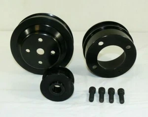 Juego de poleas Alum Serpentine Underdrive SBF para Ford SB Windsor V8 302 351W negro - Imagen 1 de 4