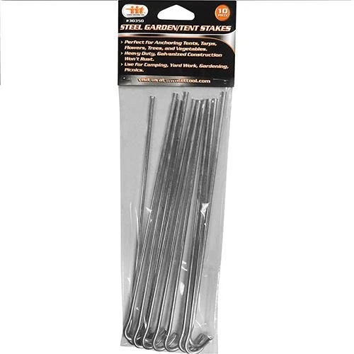 Garden and Tent Stakes 9" Galvanized Steel Set - 10 Pieces