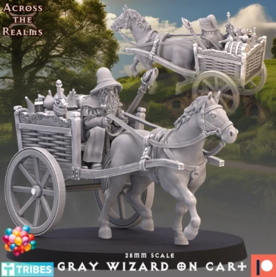 ACROSS THE REALMS Grey Wizard on Cart x 1 model (28mm scale)