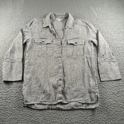 Camisa para mujer James Perse de lino con botones delanteros talla 2 gris a rayas manga 3/4 Foto 1 de 4