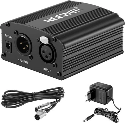 NEEWER 1 Kanal 48V Phantomspeisung mit Adapter Bonus+XLR 3 Pin Mikrofonkabel - Bild 1 von 4