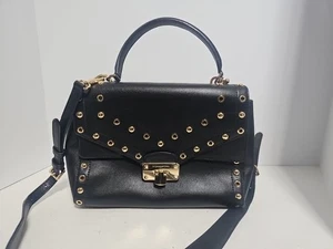 Michael Kors Whitney Leather Medium Top Handle/ Adjustable Strap Bag Black/Gold - Picture 1 of 13